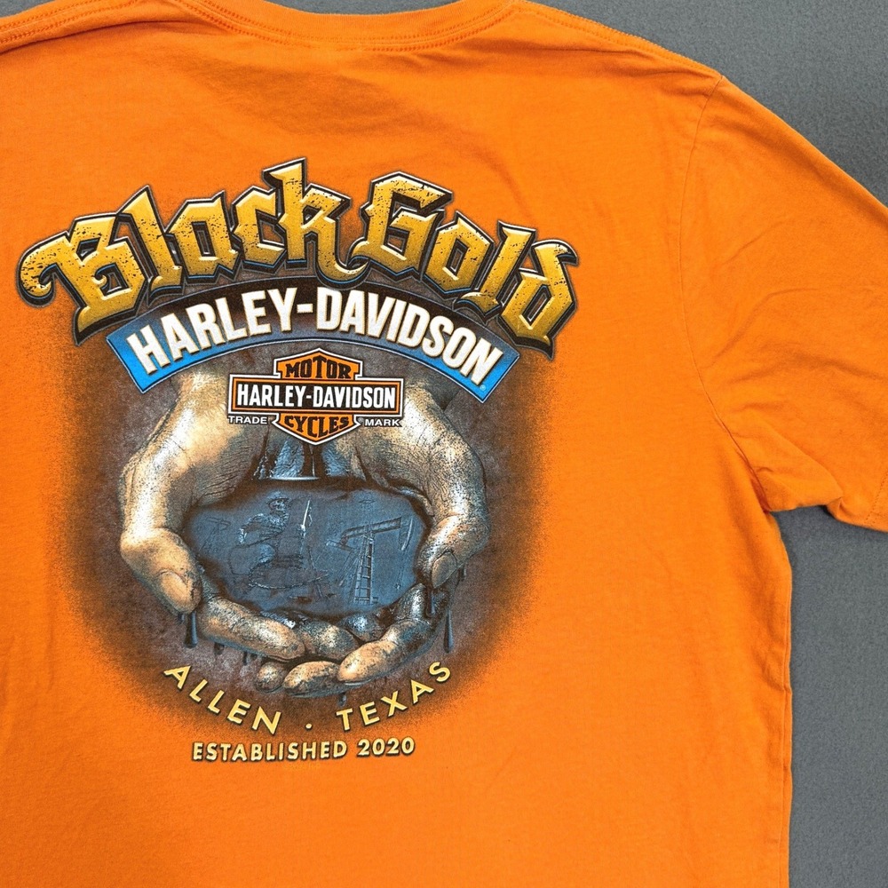 Harley-Davidson Black Gold Shirt Men XL Orange Allen Texas Oilfield Twin V